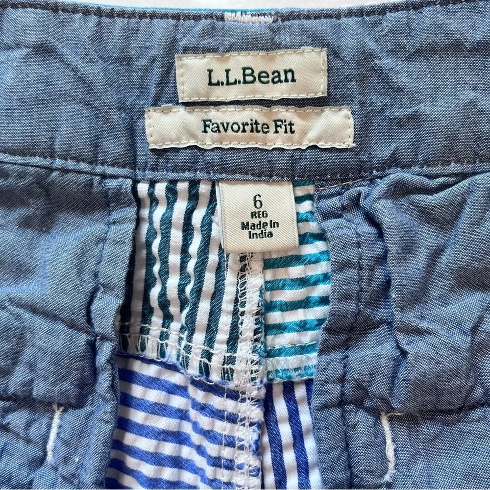 LL Bean Lakewashed Blue‎ Green Seersucker Plaid Chino Bermuda Shorts Size 6